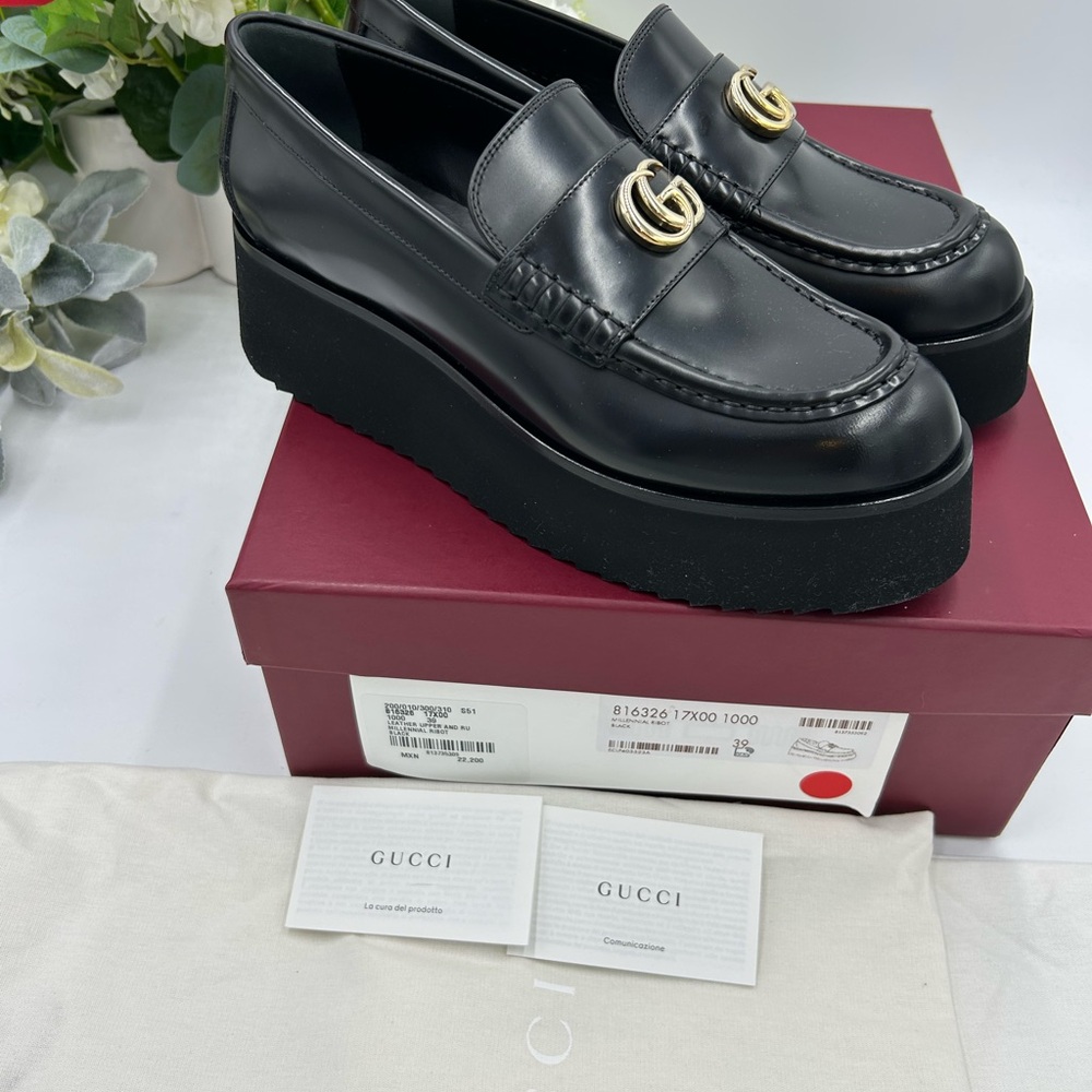 Women's Gucci double G platform, leather loafers size 39 made in Italy - Picture 9 of 10